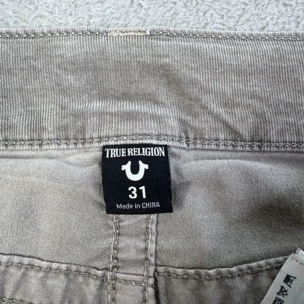 True Religion Ricky Cut Off Shorts Men's 31 Gray Corduroy Relaxed Fit Whiskered